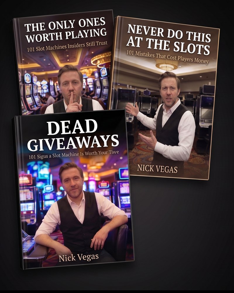 The three books in The Slot Machine Bible: The Only Ones Worth Playing, Never Do This at the Slots and Dead Giveaways